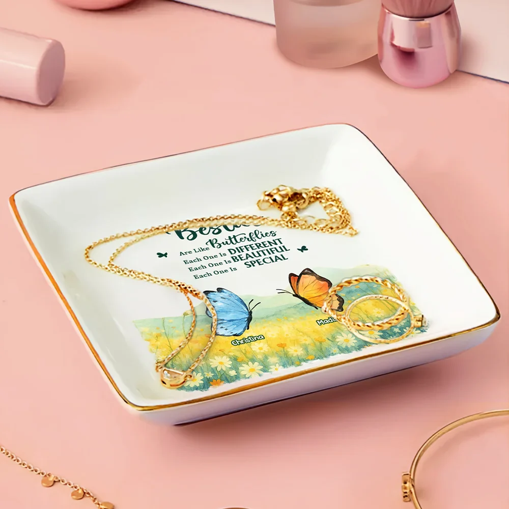 Sisters Besties Are Like Butterflies Watercolor - Personalized Ring Dish - Image 3