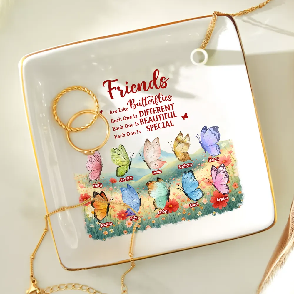 Sisters Besties Are Like Butterflies Watercolor - Personalized Ring Dish - Image 4