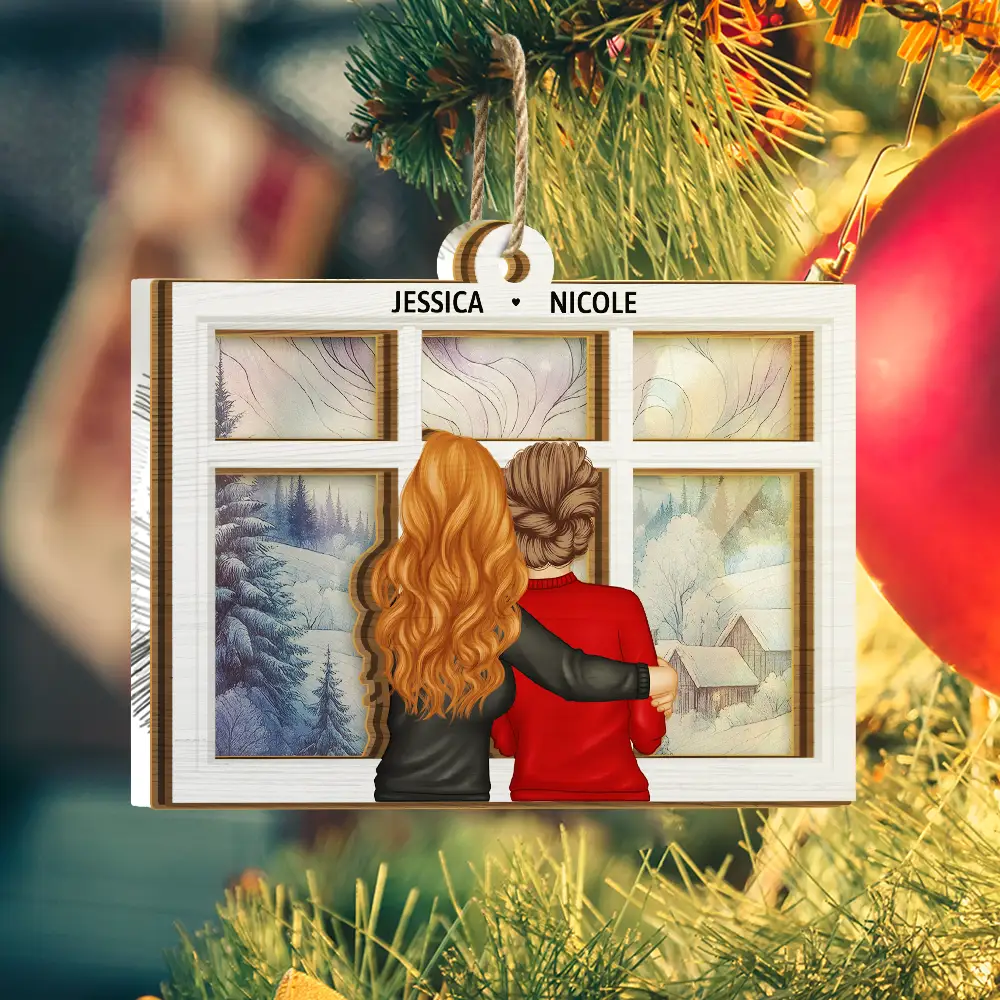 Sisters Besties By The Window - Personalized Suncatcher Ornament - Image 2