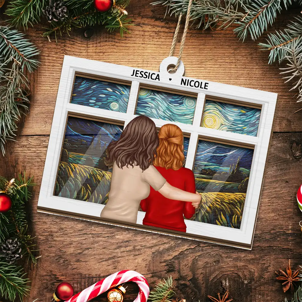 Sisters Besties By The Window - Personalized Suncatcher Ornament - Image 6