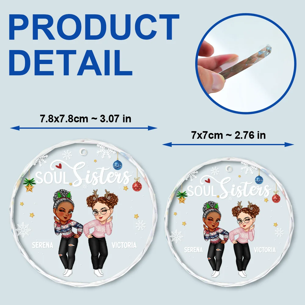 Sisters Besties Forever Christmas - Personalized Circle Glass Ornament - Image 6