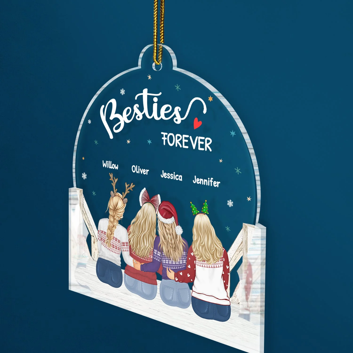 Sisters Besties Forever - Gift For Sisters And Best Friends - Personalized Custom Shaped Acrylic Ornament - Image 2