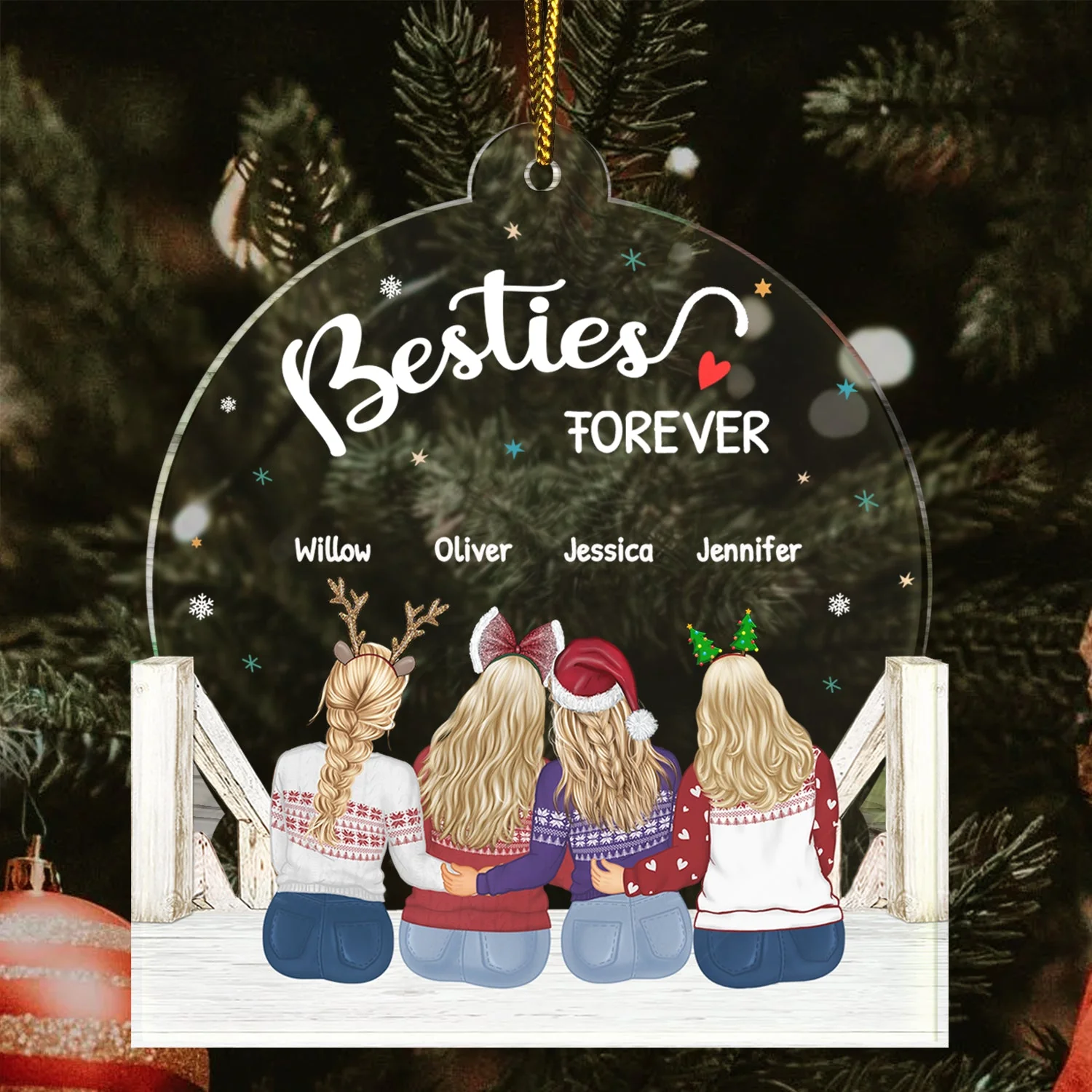 Sisters Besties Forever - Gift For Sisters And Best Friends - Personalized Custom Shaped Acrylic Ornament - Image 3