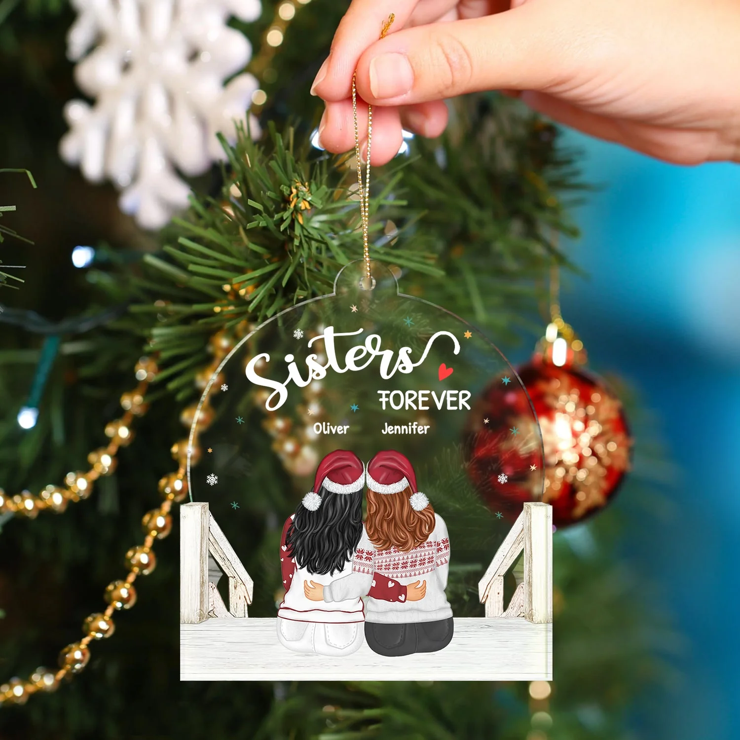 Sisters Besties Forever - Gift For Sisters And Best Friends - Personalized Custom Shaped Acrylic Ornament - Image 4