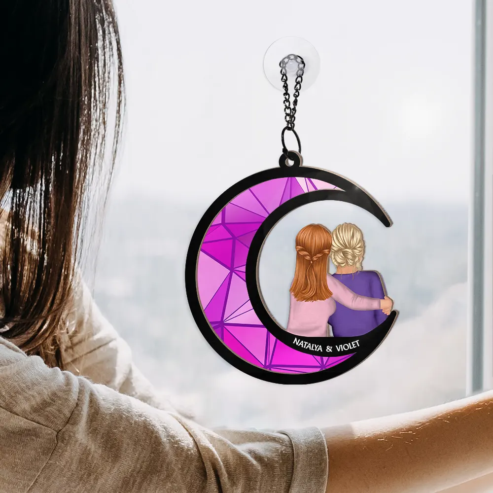 Sisters Besties Love You To The Moon - Personalized Window Hanging Suncatcher Ornament - Image 4