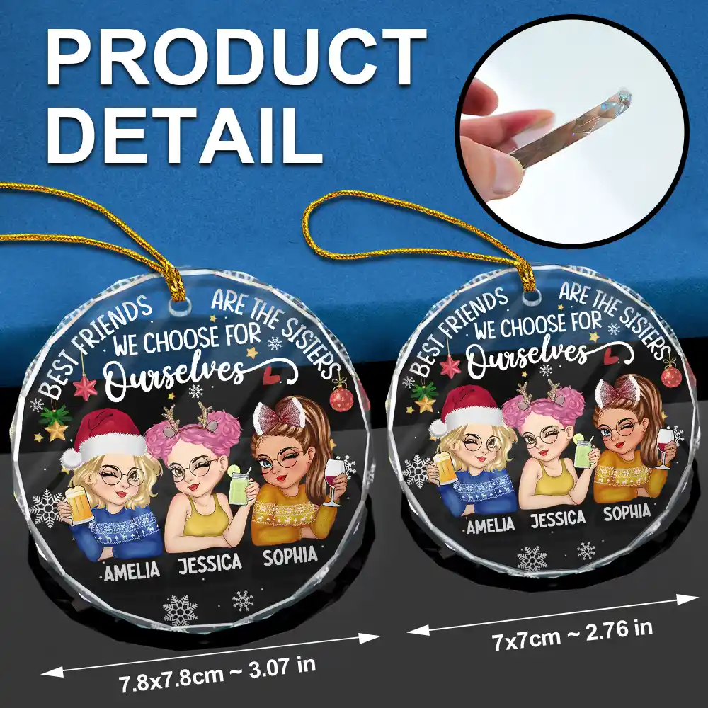 Sisters By Heart Christmas Besties - Personalized Circle Glass Ornament - Image 6