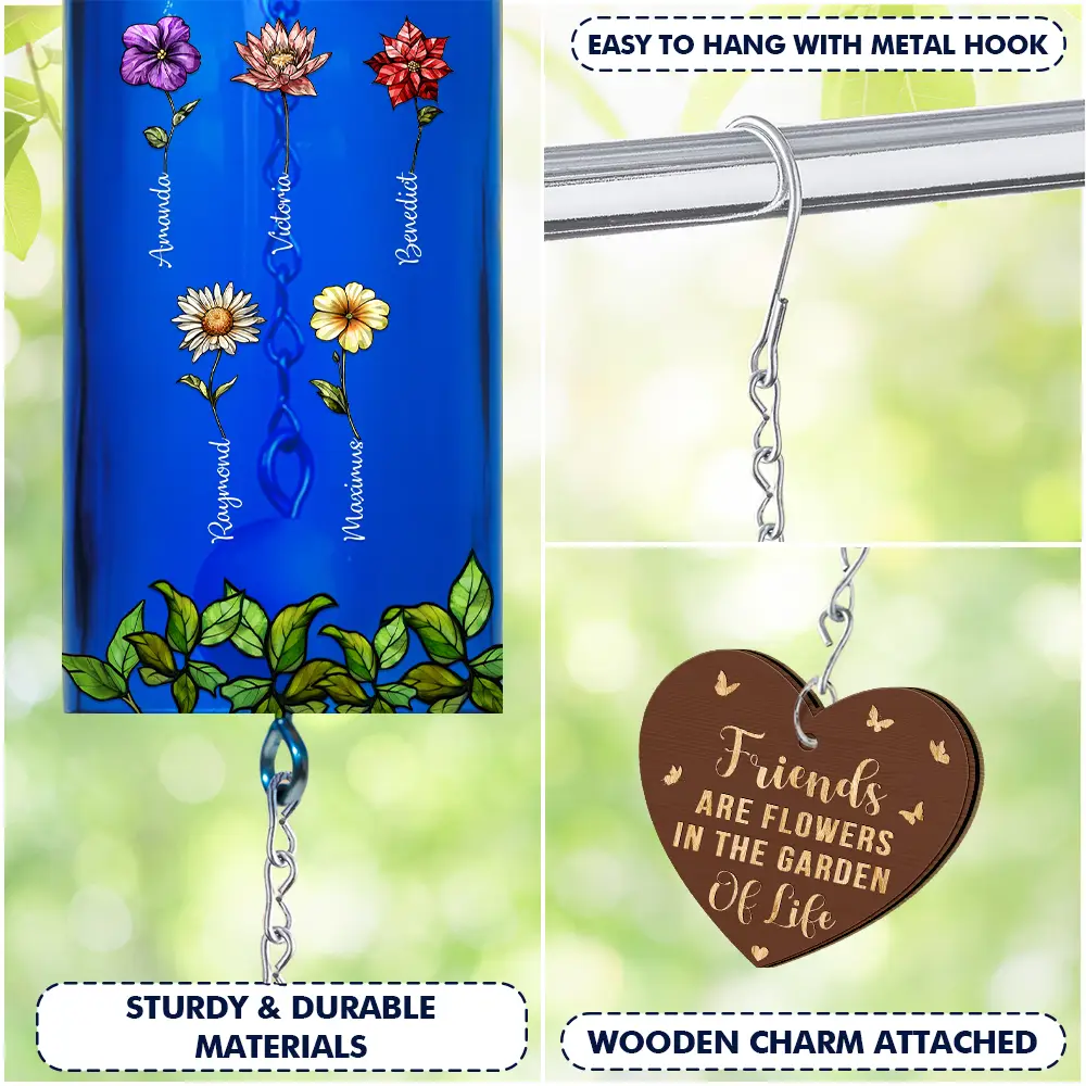 Sisters Different Flowers From The Same Garden - Personalized Wine Bottle Wind Chime - Image 4