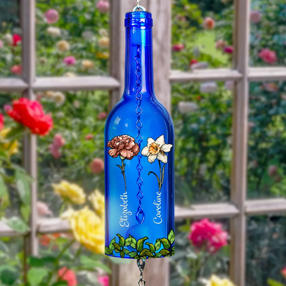 Sisters Different Flowers From The Same Garden - Personalized Wine Bottle Wind Chime - Image 5