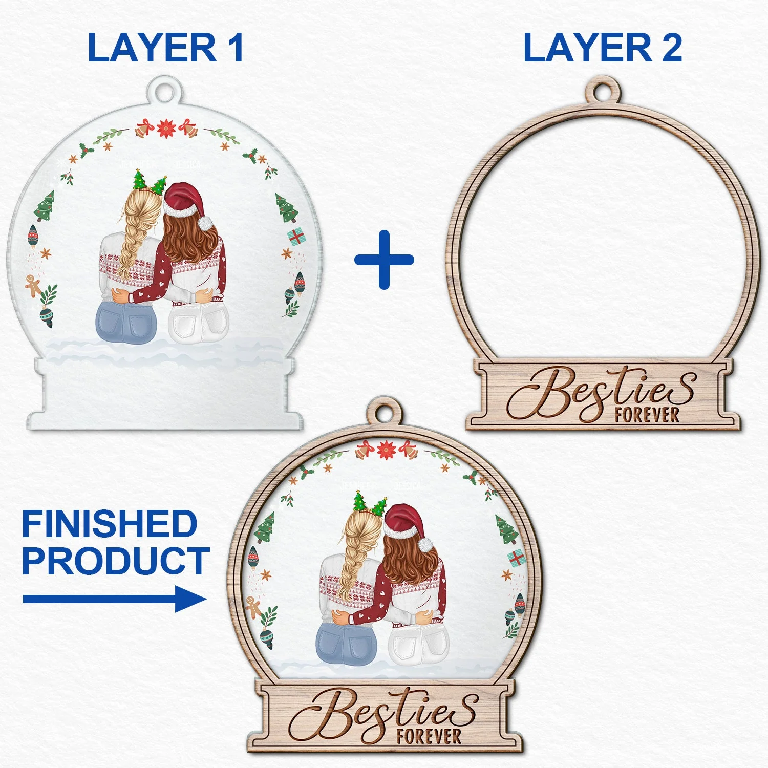 Sisters Forever Besties Forever - Christmas Gift For Sisters And Best Friends - Personalized 2-Layered Mix Ornament - Image 6