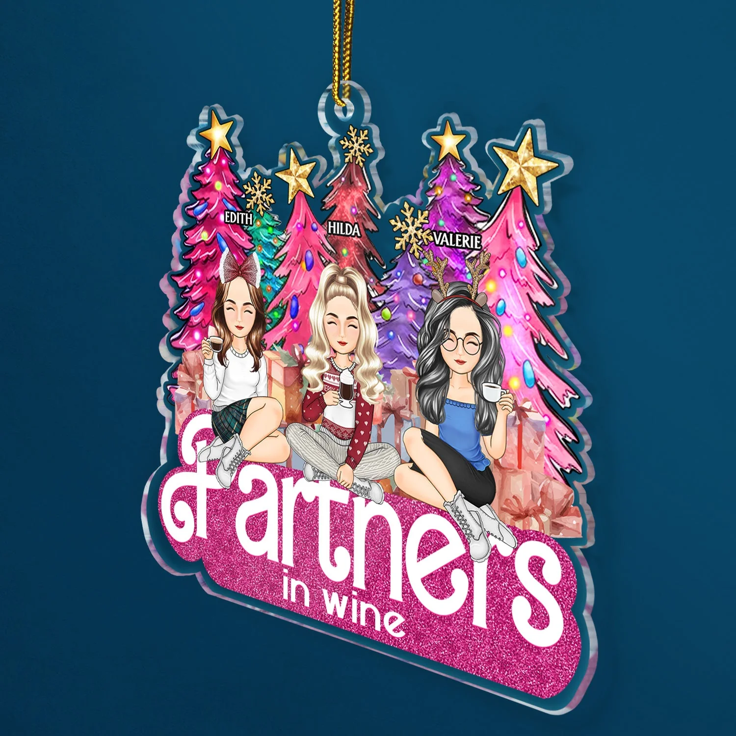 Sisters Forever Cartoon - Christmas Gifts For Sisters, Besties - Personalized Cutout Acrylic Ornament - Image 2