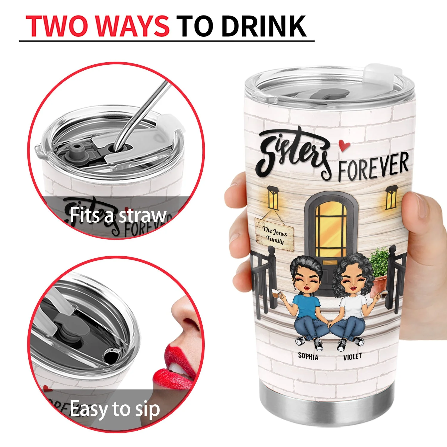 Sisters Forever - Gift For Sisters, Besties - Personalized Custom Tumbler - Image 4