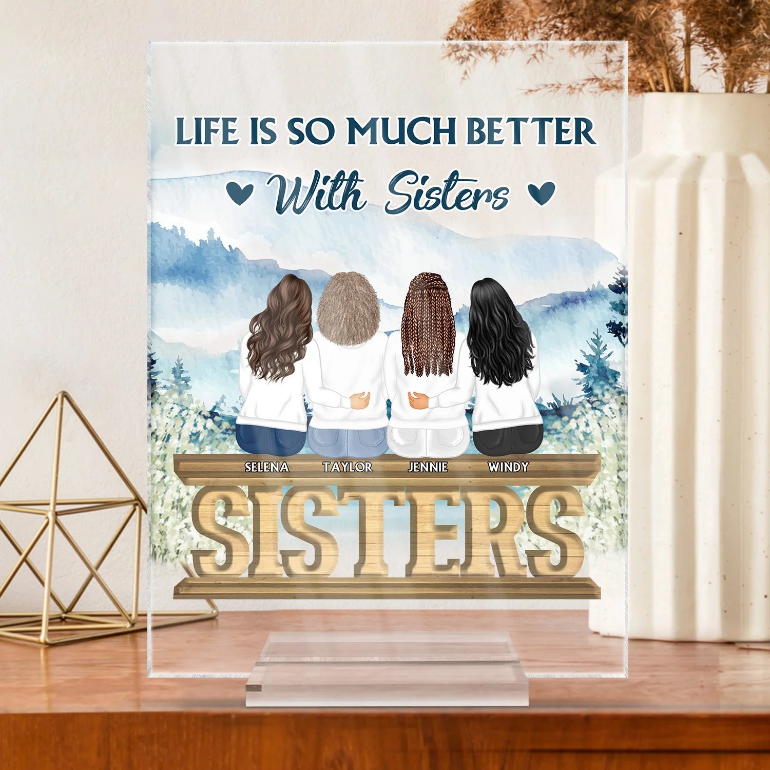 Sisters Forever Never Apart - Gift For Sisters And Best Friends - Personalized Custom Vertical Rectangle Acrylic Plaque - Image 3