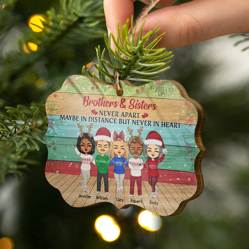 Sisters Forever Never Apart Maybe In Distance - Christmas Gift For BFF And Siblings - Personalized Custom Wooden Ornament, Aluminum Ornament - Image 3