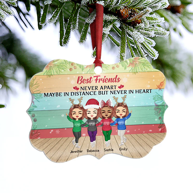 Sisters Forever Never Apart Maybe In Distance - Christmas Gift For BFF And Siblings - Personalized Custom Wooden Ornament, Aluminum Ornament - Image 6