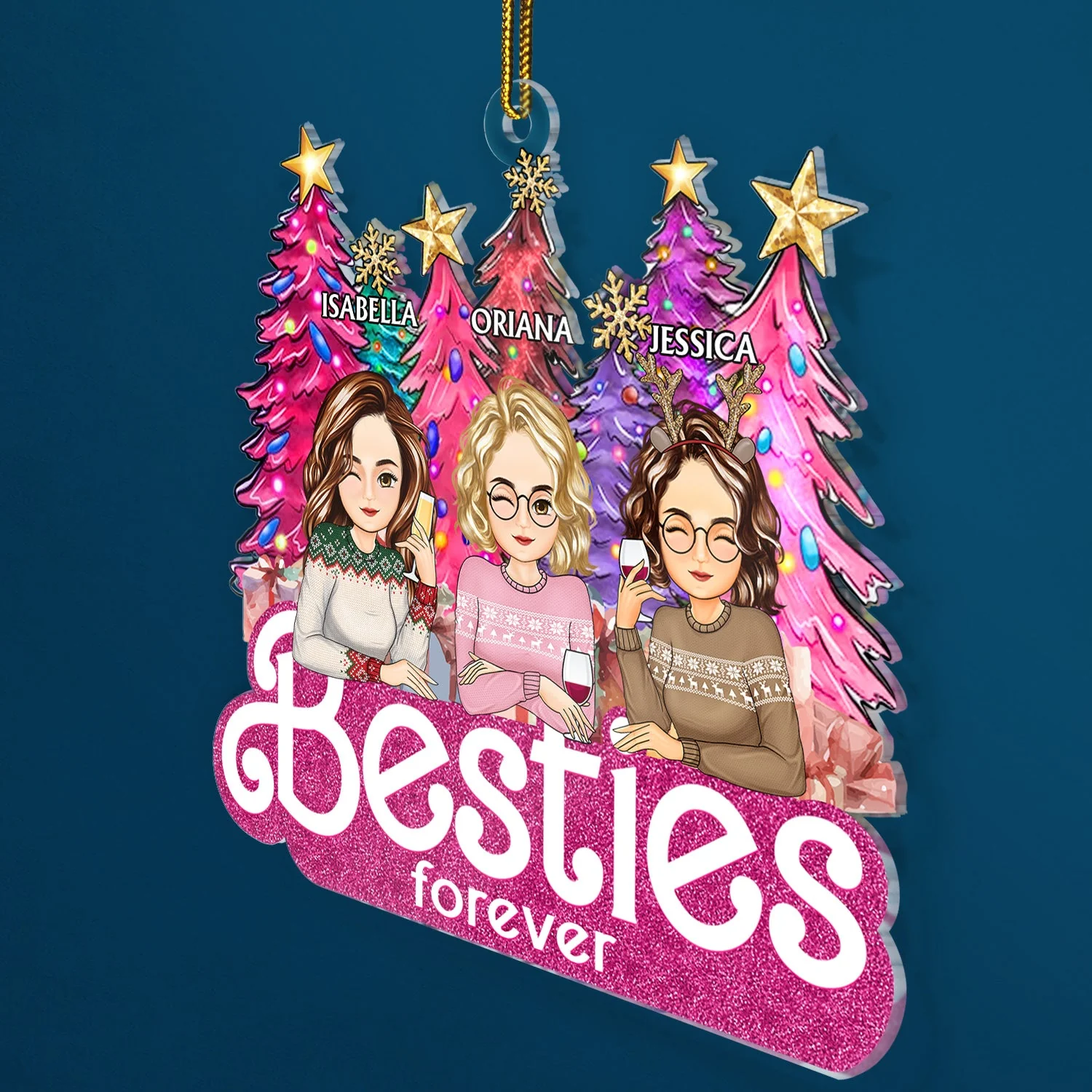 Sisters Forever Pine Tree - Christmas Gifts For Besties, Friends - Personalized Cutout Acrylic Ornament - Image 2