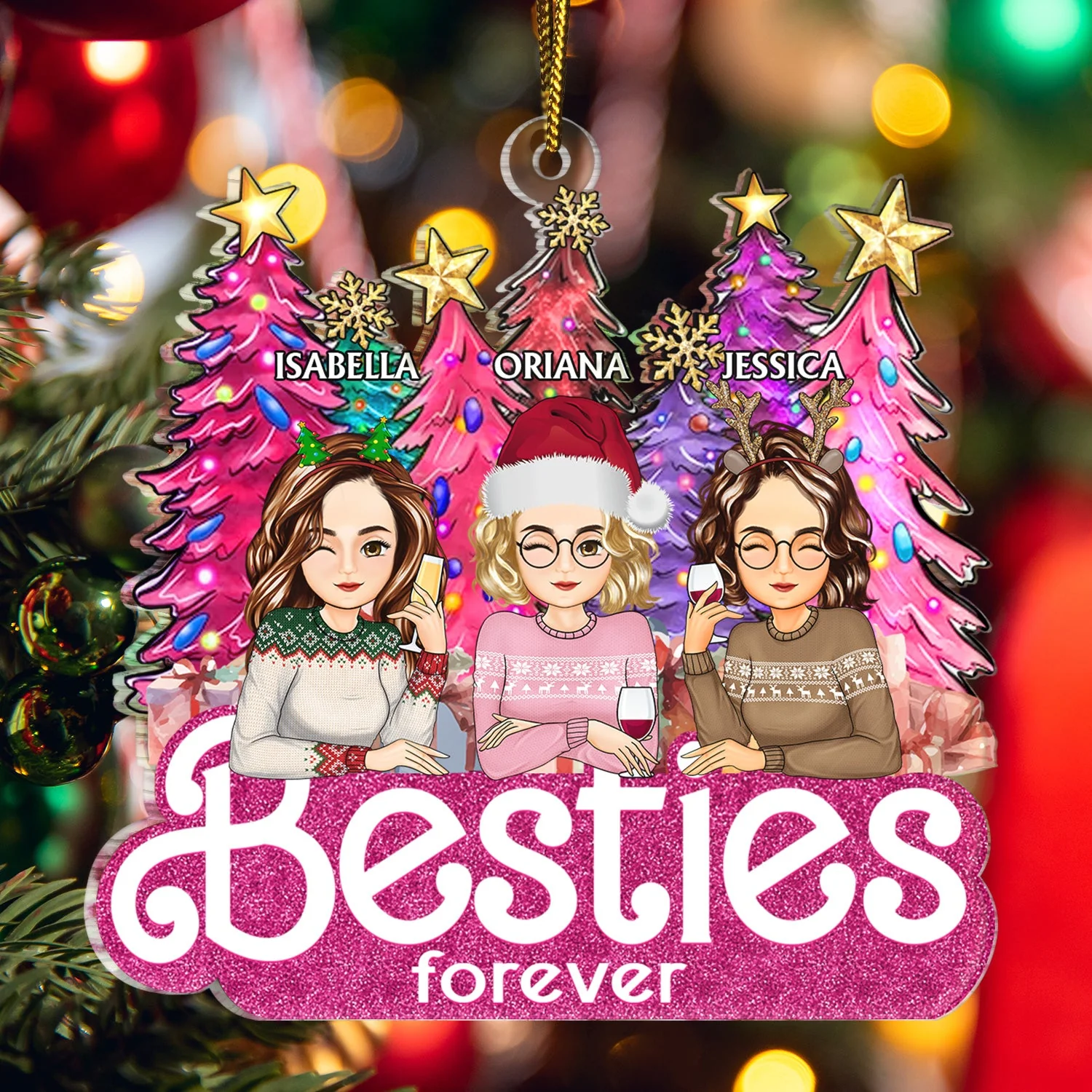 Sisters Forever Pine Tree - Christmas Gifts For Besties, Friends - Personalized Cutout Acrylic Ornament - Image 5