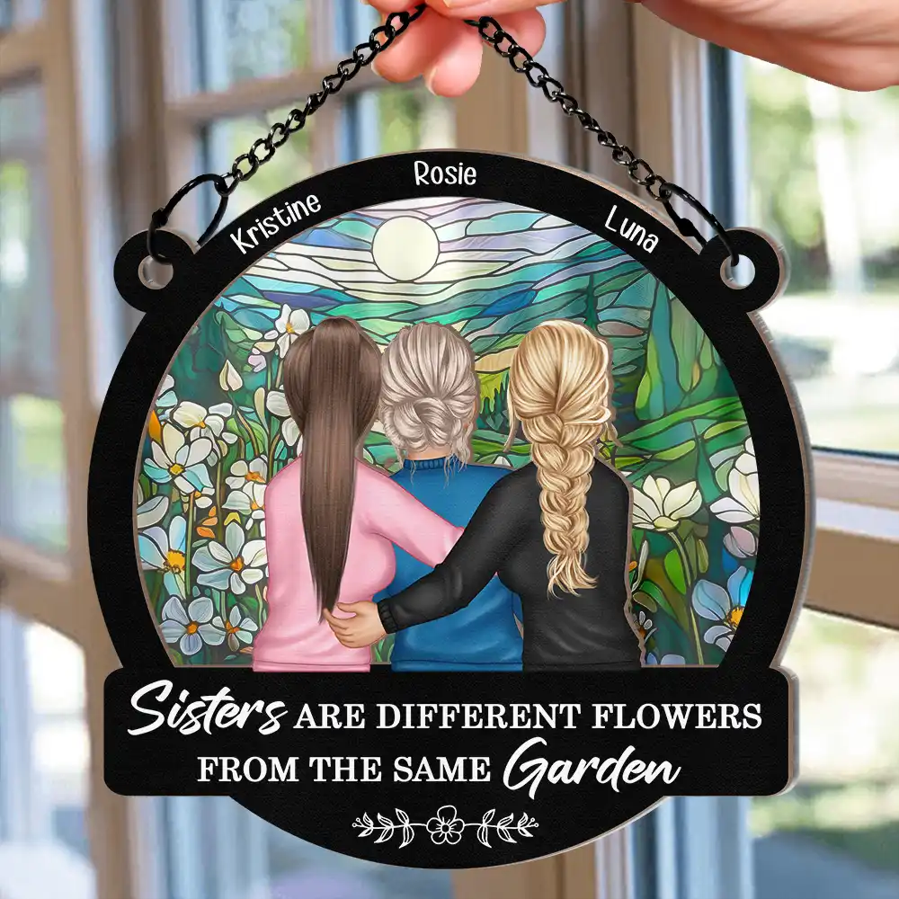 Sisters From The Same Garden - Personalized Window Hanging Suncatcher Ornament - Image 2