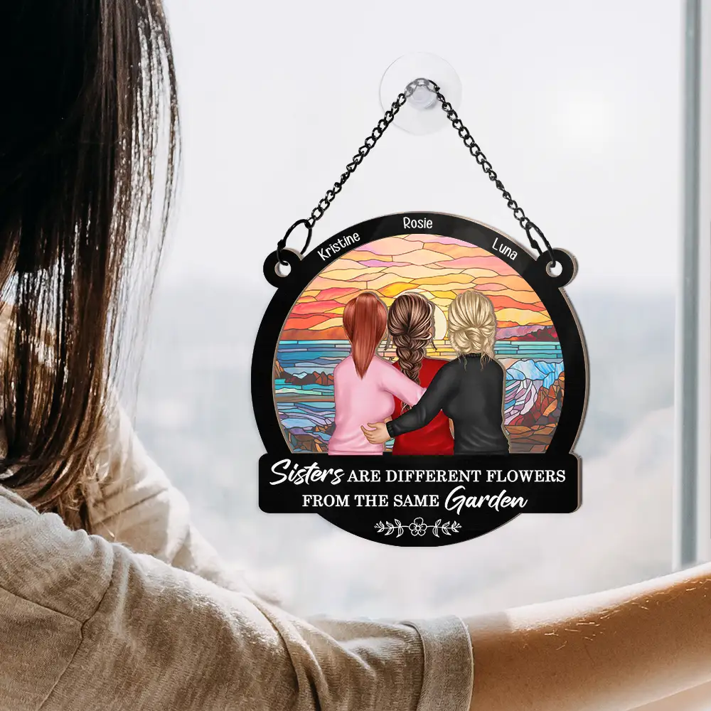 Sisters From The Same Garden - Personalized Window Hanging Suncatcher Ornament - Image 4