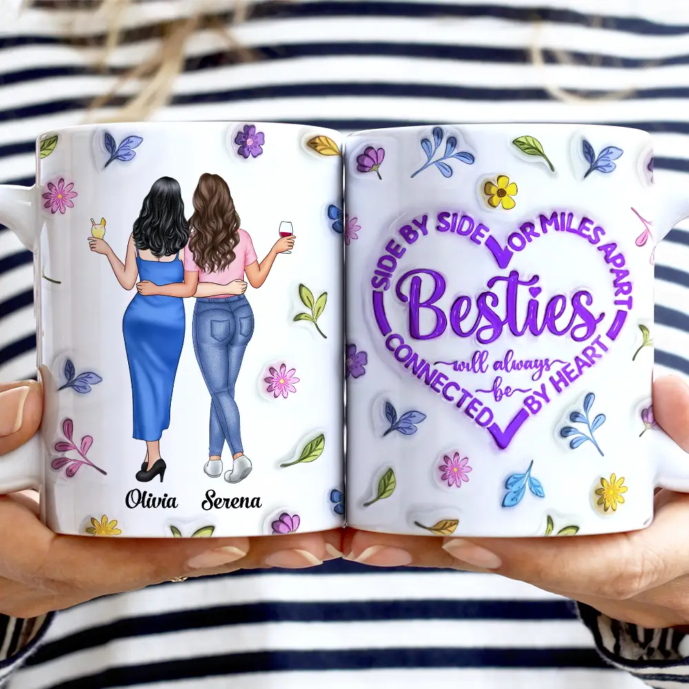 Sisters Will Always Be Connected By Heart - 3D Inflated Effect Printed Mug, Personalized White Edge-to-Edge Mug - Image 2