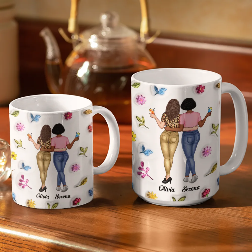 Sisters Will Always Be Connected By Heart - 3D Inflated Effect Printed Mug, Personalized White Edge-to-Edge Mug - Image 3