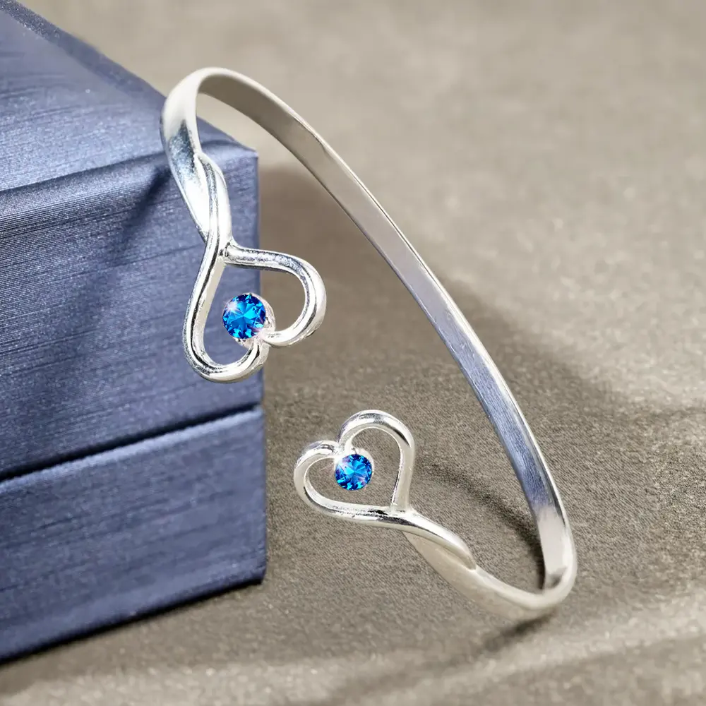 Sisters Will Always Be Connected By Heart - Personalized Gem Heart Cuff Bracelet - Image 4
