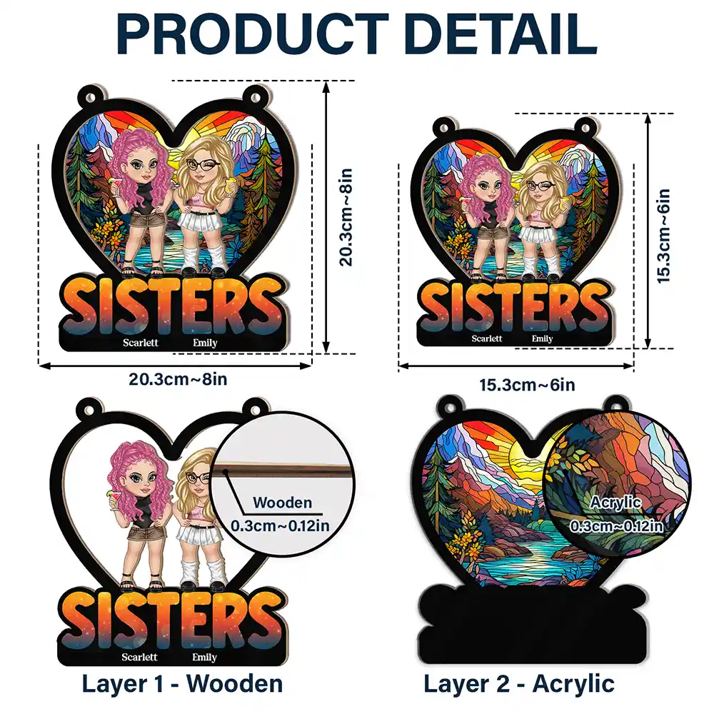 Sisters Y2K - Personalized Window Hanging Suncatcher Ornament - Image 5