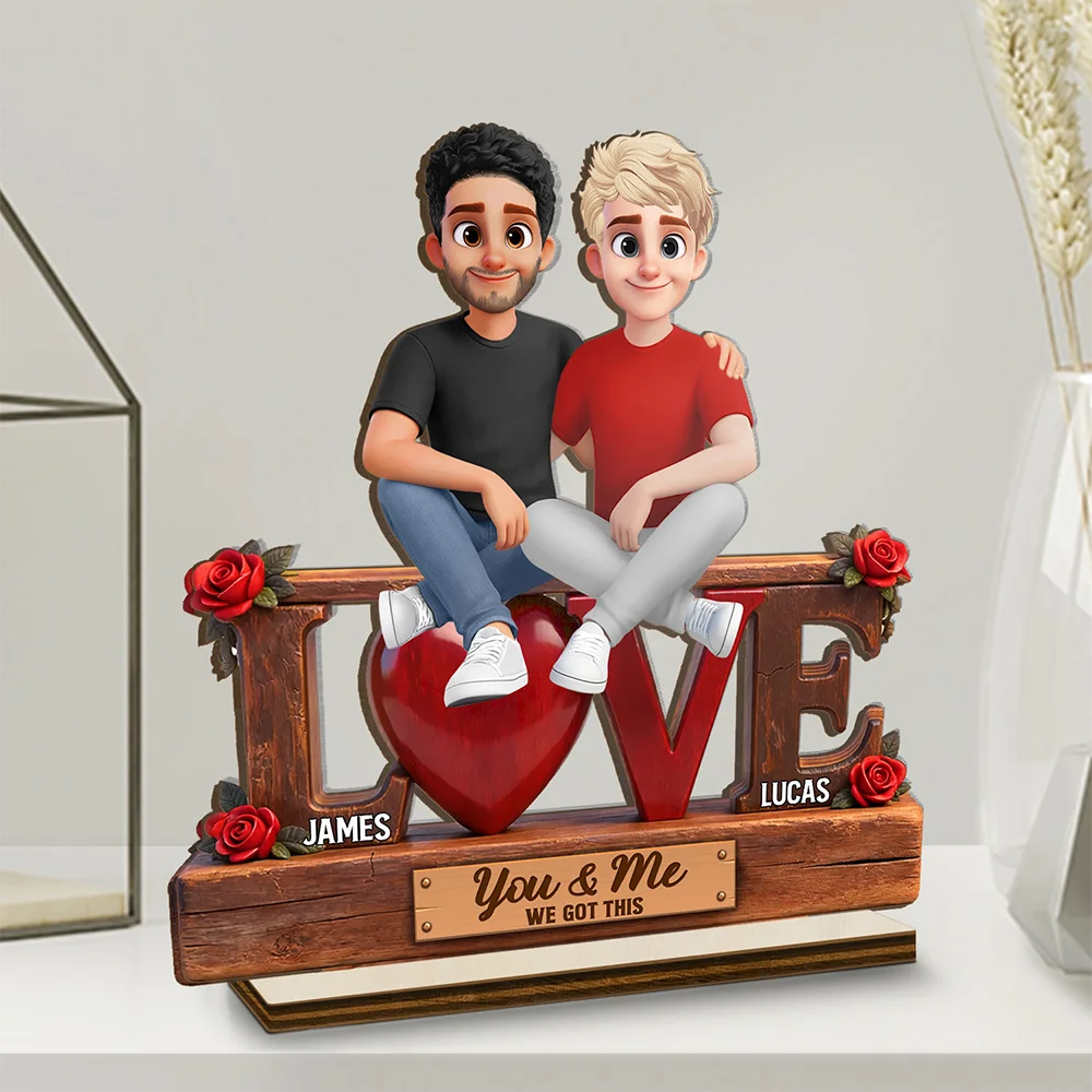 Sitting Couple 3D Effect You & Me We Got This - Personalized Custom Shaped 2-Layered Acrylic Wooden Plaque - Image 2