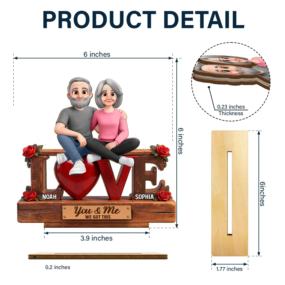 Sitting Couple 3D Effect You & Me We Got This - Personalized Custom Shaped 2-Layered Acrylic Wooden Plaque - Image 4