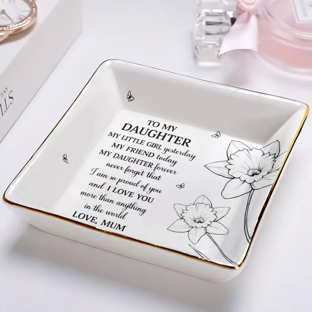 Sketch Birth Flower My Daughter Granddaughter Forever - Personalized Ring Dish - Image 2