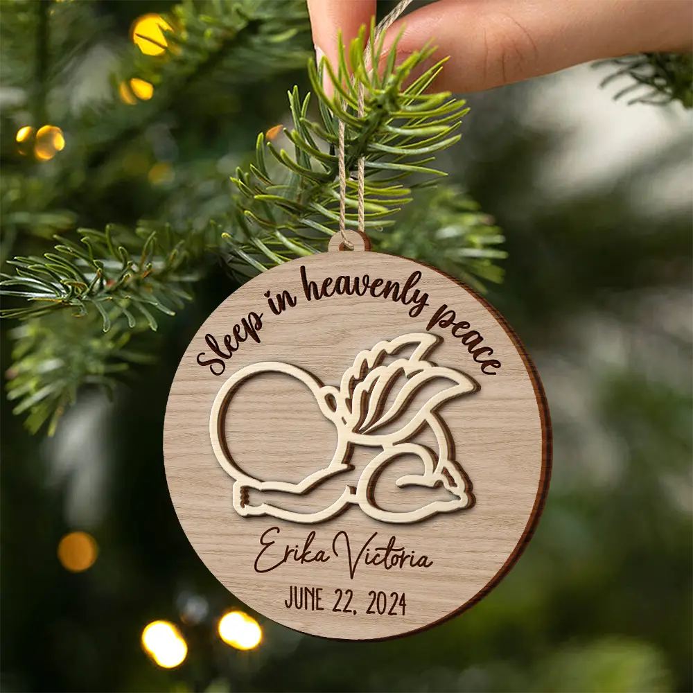 Sleep In Heavenly Peace Memorial Infant Loss Baby Memorial - Personalized 2-Layered Wooden Ornament - Image 2