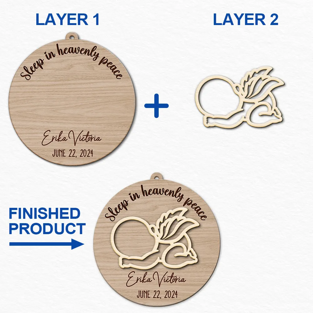 Sleep In Heavenly Peace Memorial Infant Loss Baby Memorial - Personalized 2-Layered Wooden Ornament - Image 6