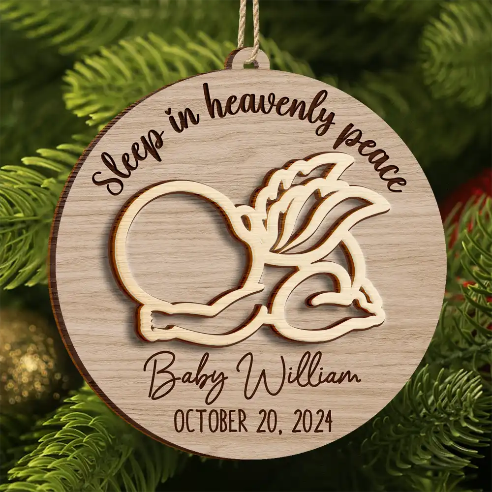 Sleep In Heavenly Peace Memorial Infant Loss Baby Memorial - Personalized 2-Layered Wooden Ornament - Image 7