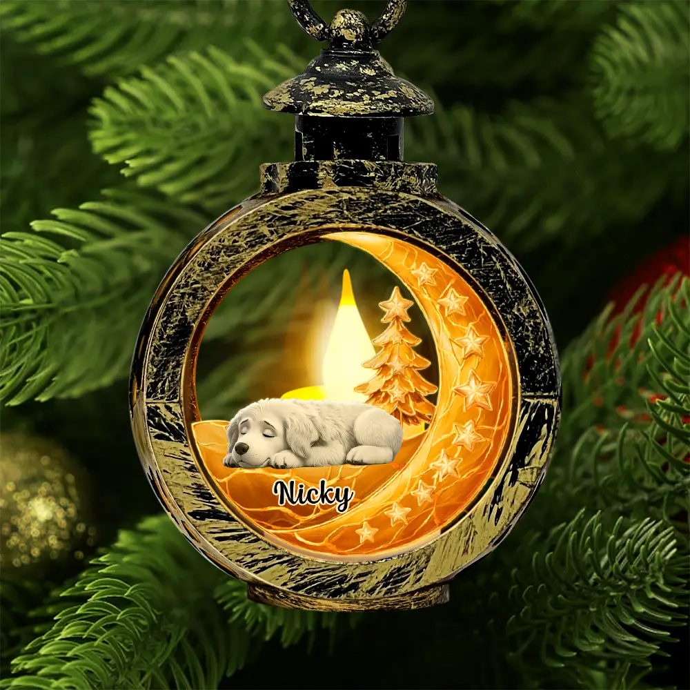 Sleeping Dog With Stars 3D Effect - Personalized Candlelight Lantern Ornament - Image 2