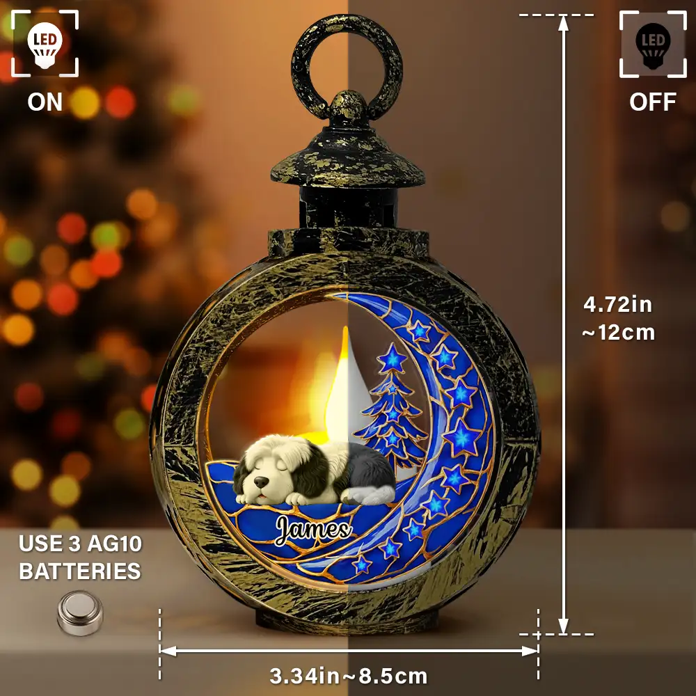 Sleeping Dog With Stars 3D Effect - Personalized Candlelight Lantern Ornament - Image 3