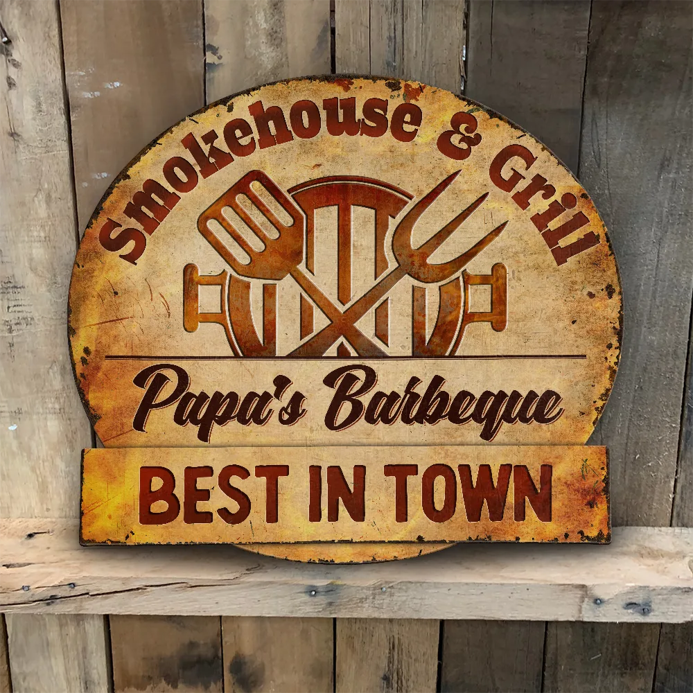 Smokehouse & Grill Dad's Barbeque - Personalized Custom Shaped Metal Sign - Image 5