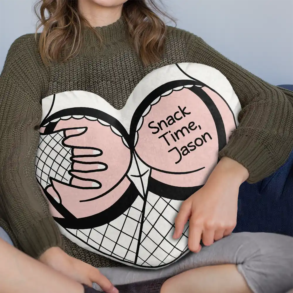 Snack Time Husband Hot Wife Spicy Couple - Personalized Heart Shaped Pillow - Image 3