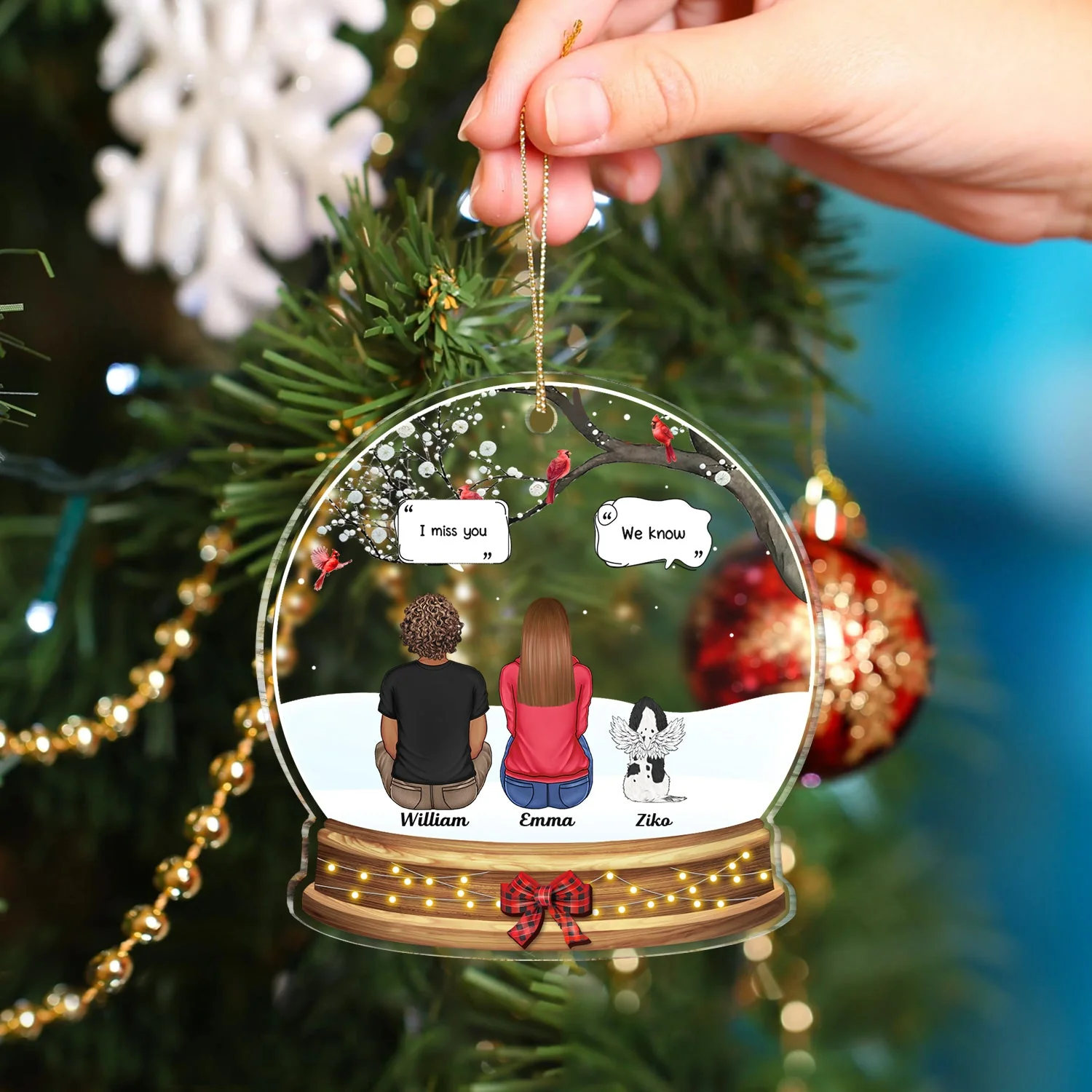 Snow Globe I Miss You - Christmas Memorial Gift For Pet Lovers, Dog Mom, Dog Dad, Cat Mom, Cat Dad - Personalized Custom Shaped Acrylic Ornament - Image 4