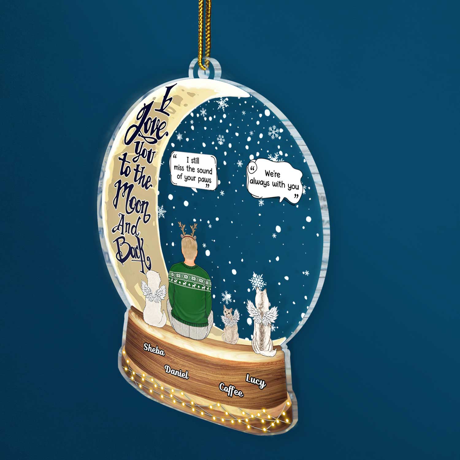 Snow Globe Love You To The Moon & Back - Christmas Keepsake, Sympathy Gift, Pet Memorial Gift - Personalized Custom Shaped Acrylic Ornament - Image 2