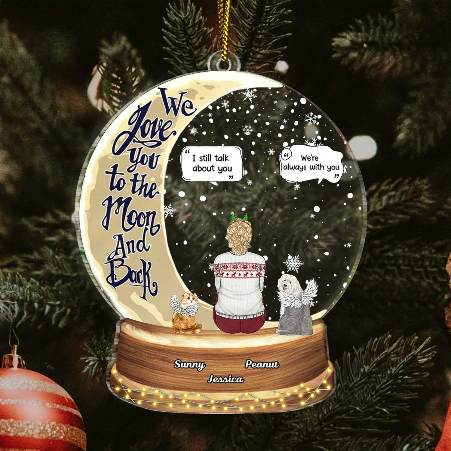Snow Globe Love You To The Moon & Back - Christmas Keepsake, Sympathy Gift, Pet Memorial Gift - Personalized Custom Shaped Acrylic Ornament - Image 3