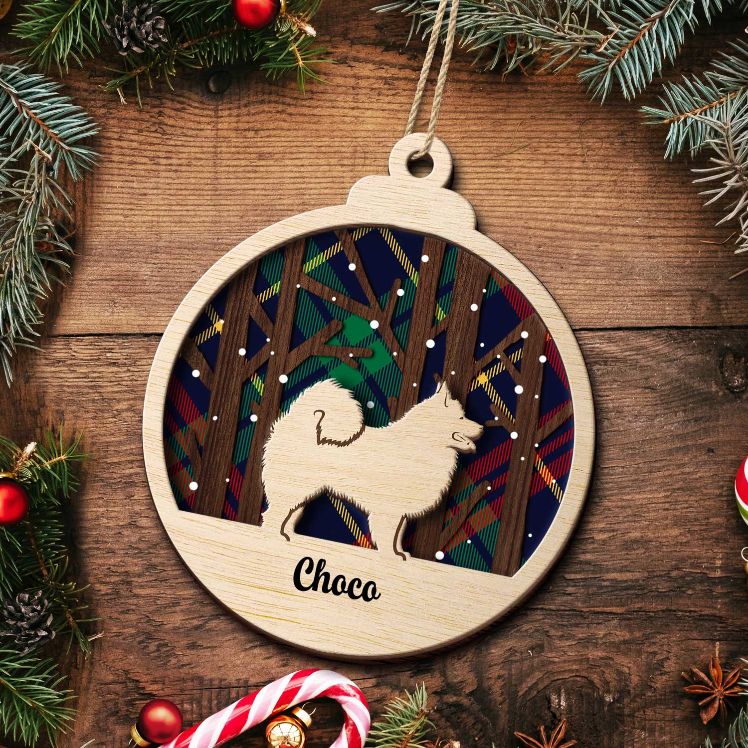 Snow Scene Plaid Wood Dog - Christmas Gift For Dog Lovers - Personalized 2-Layered Wooden Ornament - Image 5