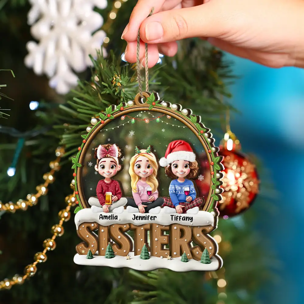 Snowball Besties Friends Siblings Forever - Personalized 2-Layered Mix Ornament - Image 4