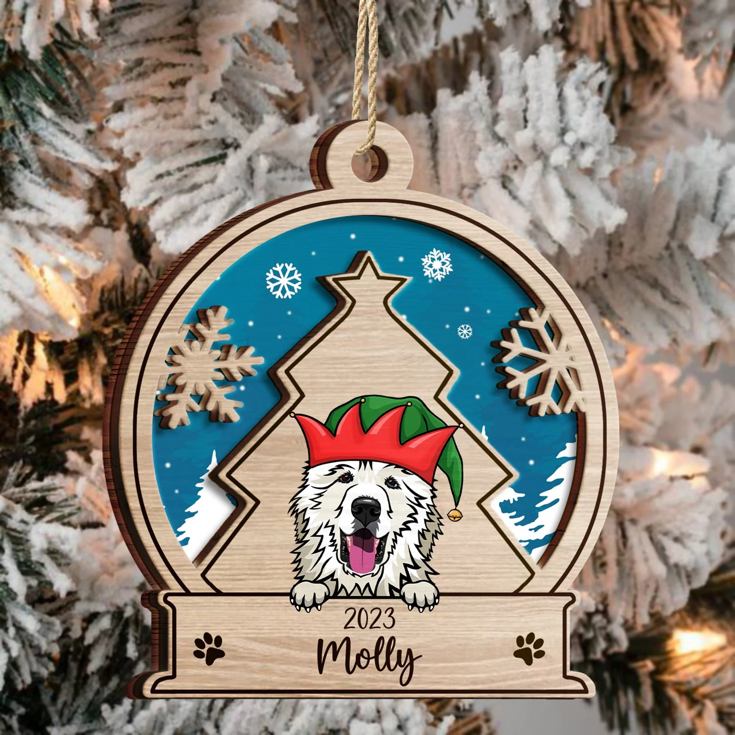 Snowball Dog - Christmas Gift, Dog Lovers - Personalized 2-Layered Wooden Ornament - Image 3