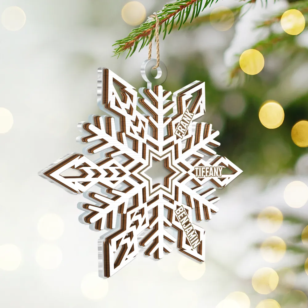 Snowflake Family Custom Names - Personalized 2-Layered Mix Ornament - Image 2