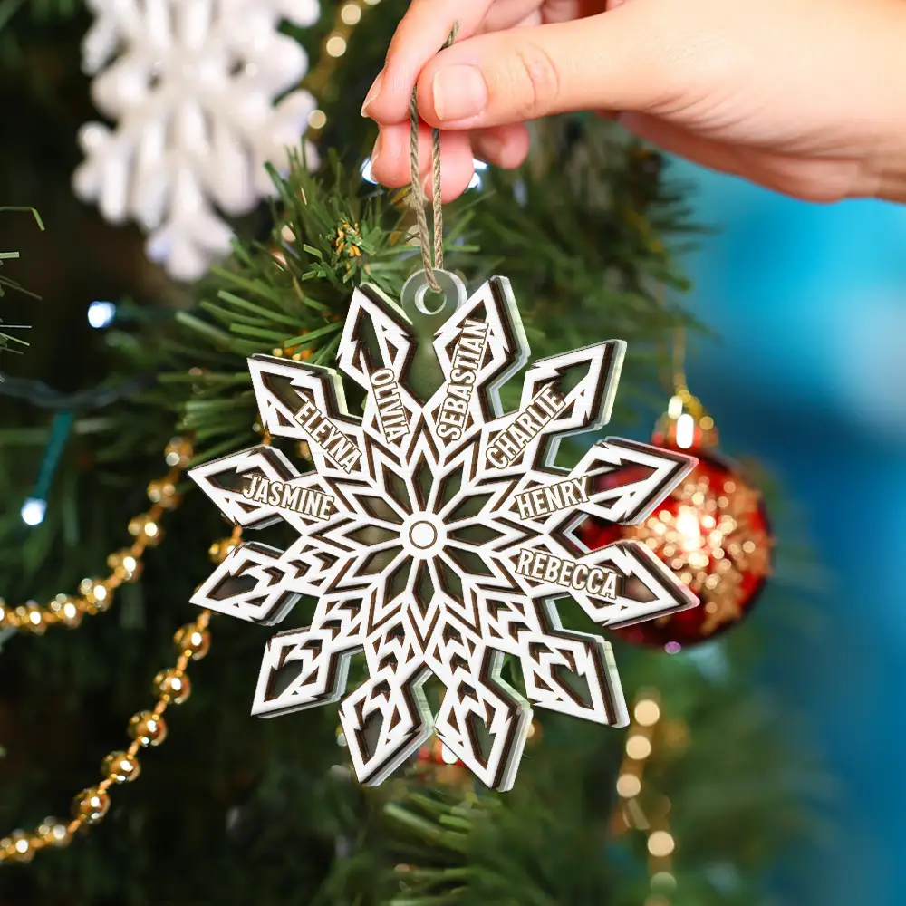 Snowflake Family Custom Names - Personalized 2-Layered Mix Ornament - Image 4