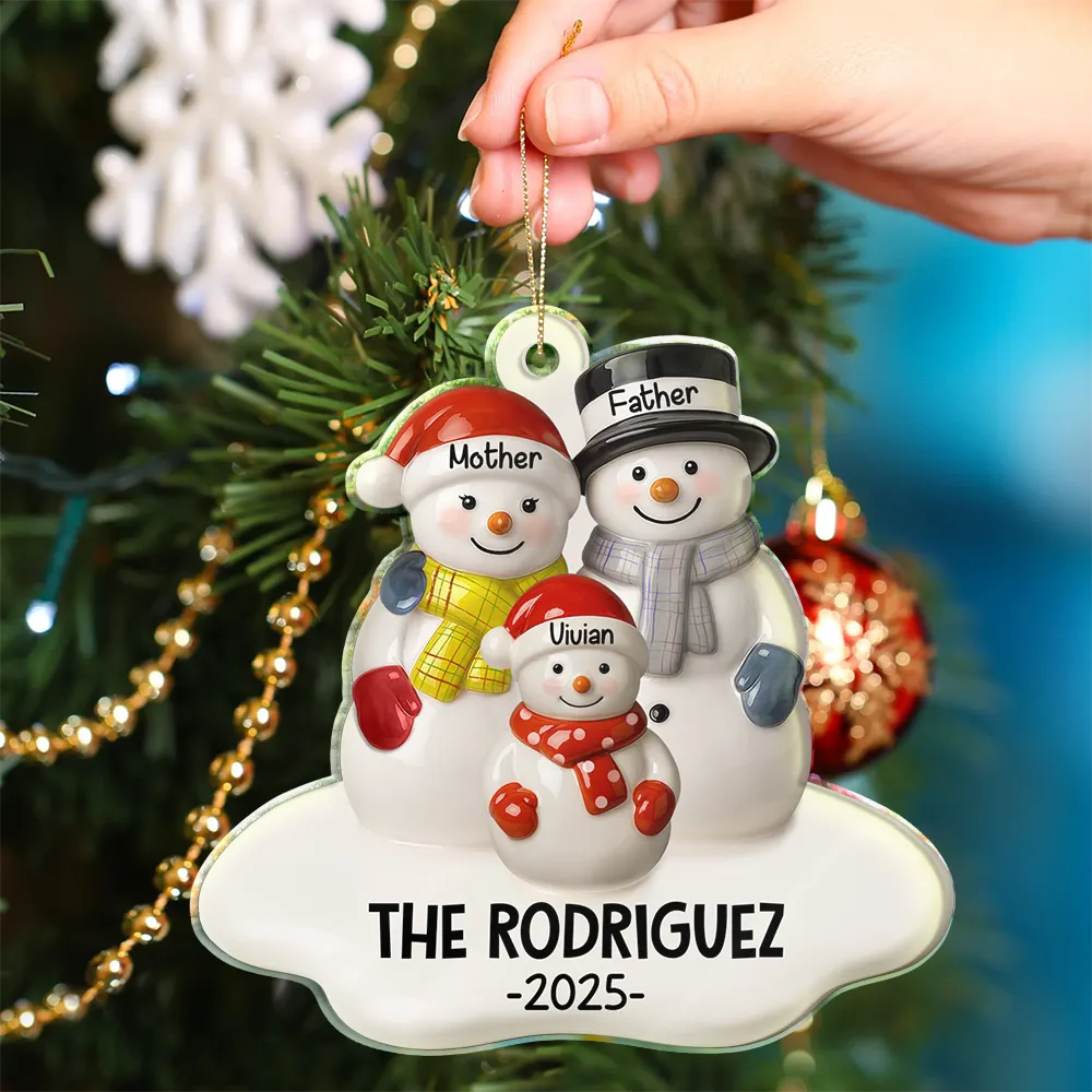 Snowman Family Ceramic Effect - Personalized Custom Shaped Acrylic Ornament - Image 4