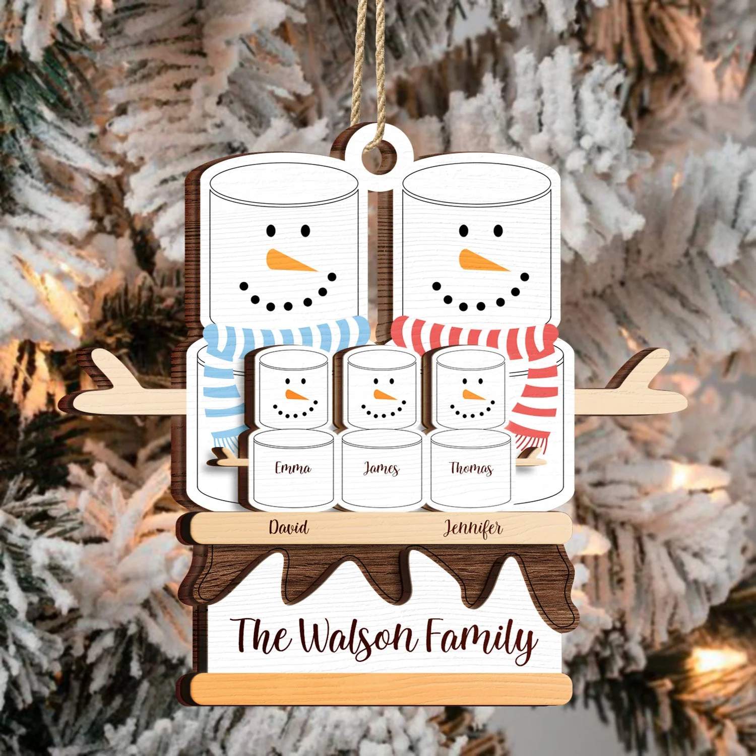 S'more Snowman Family - Christmas Gift For Family - Personalized 2-Layered Wooden Ornament - Image 3