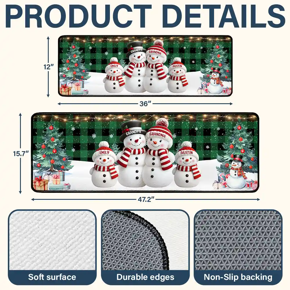 Snowman Family Christmas Plaid Pattern - Personalized Runner Rug - Image 4