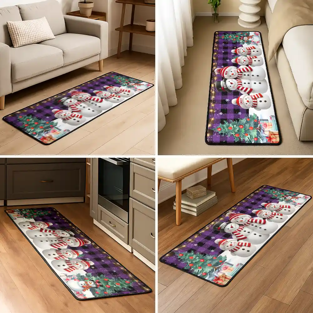 Snowman Family Christmas Plaid Pattern - Personalized Runner Rug - Image 5