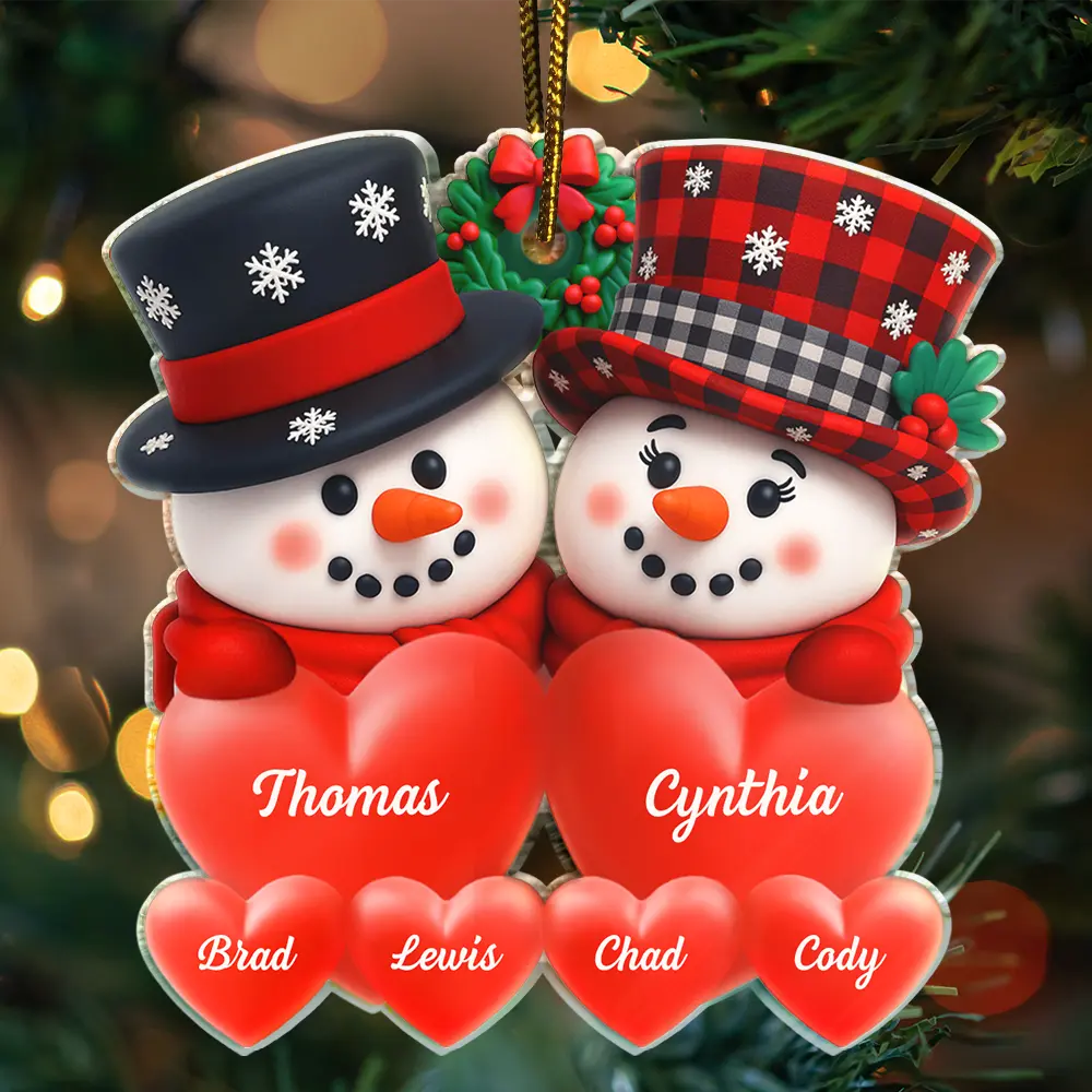 Snowman Family Full Of Love 3D Effect - Personalized Custom Shaped Acrylic Ornament - Image 3