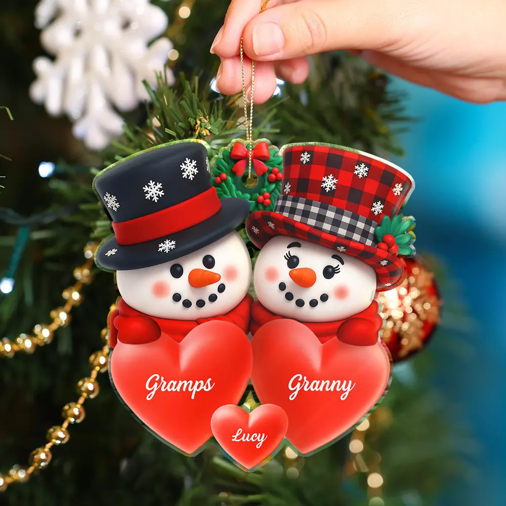 Snowman Family Full Of Love 3D Effect - Personalized Custom Shaped Acrylic Ornament - Image 4